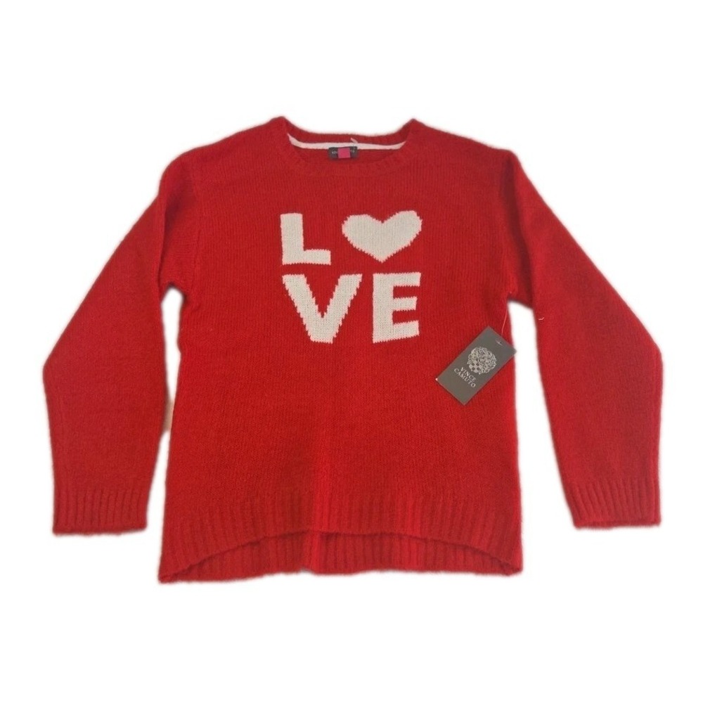 Vince Camuto Girls Size L (10/12) Sweater White Heart Love Valentines RED NWT